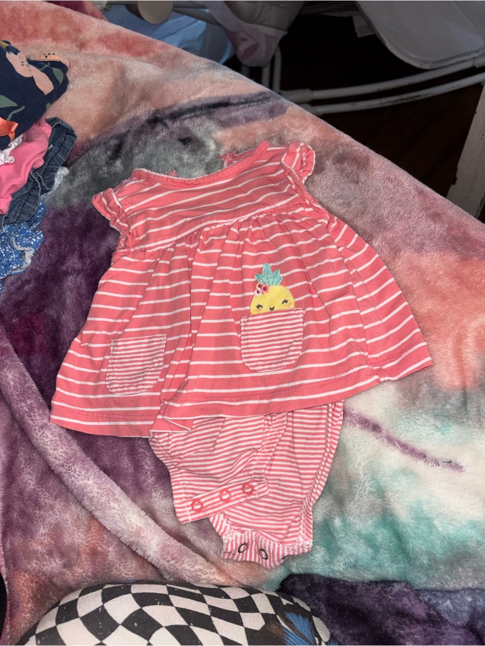 Carter's Coral Pink Striped Pineapple Pocket One-Piece